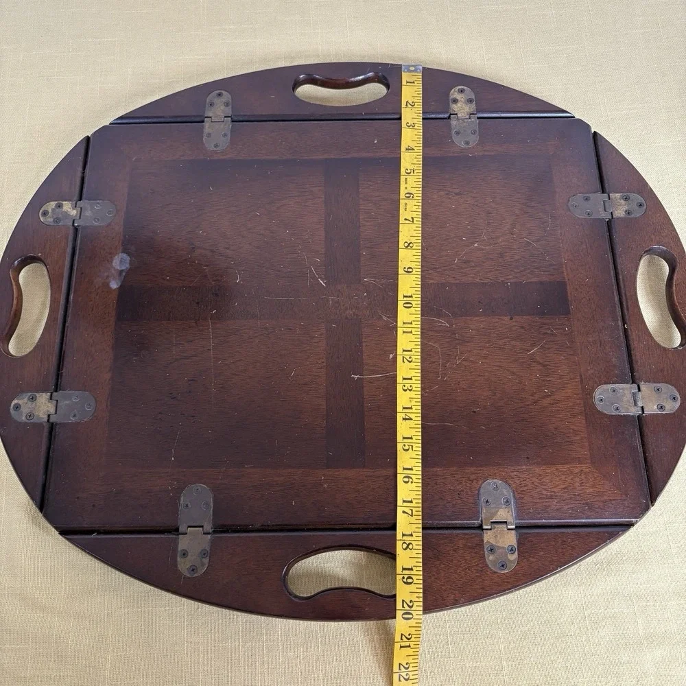 Vintage Mahogany Butlers Tray Folding Handles With Brass Hinges 70s - Tray Only
